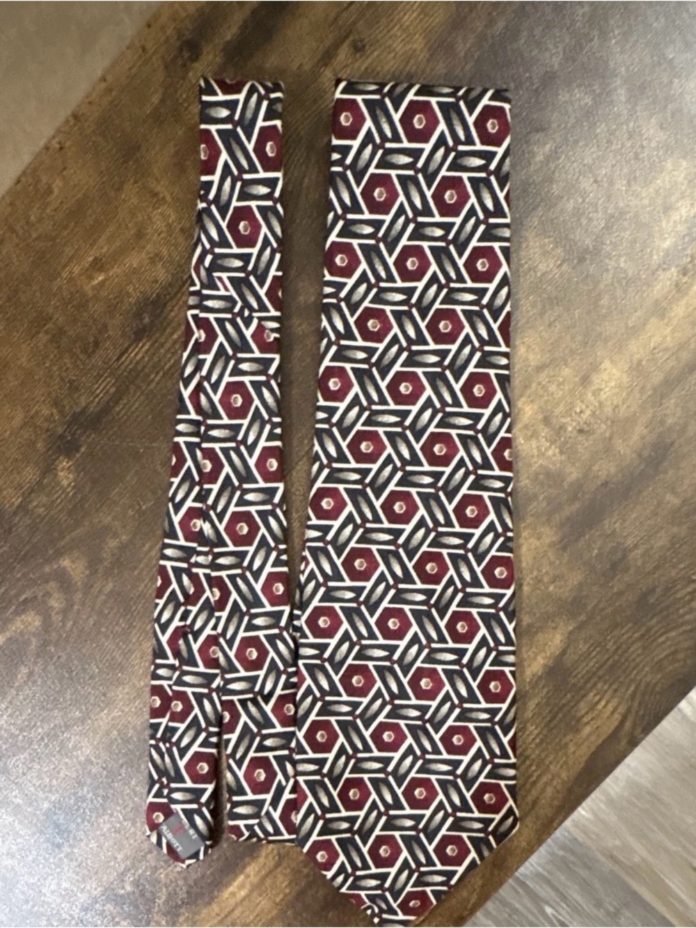 Robert Talbott Burgundy, Black & White Geometric Silk Tie